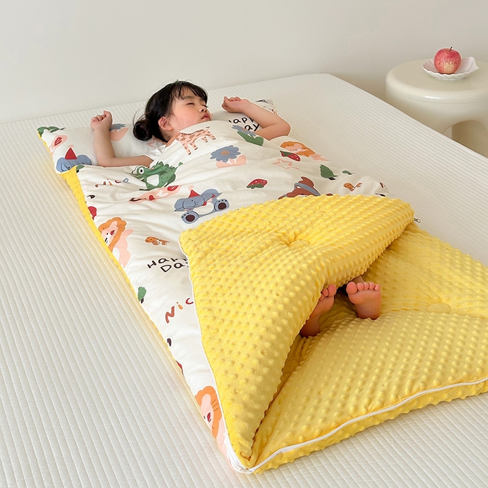 91家纺网 家纺一手货源 找家纺 嗨生活 2025秋冬加厚儿童睡袋全棉+豆豆绒一体防踢被儿童睡袋 布拉乐园