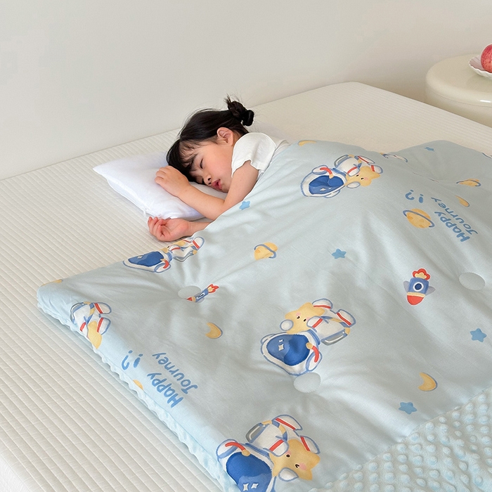 91家纺网 家纺一手货源 找家纺 嗨生活 2025秋冬加厚儿童睡袋全棉+豆豆绒一体防踢被儿童睡袋 开心宇航员