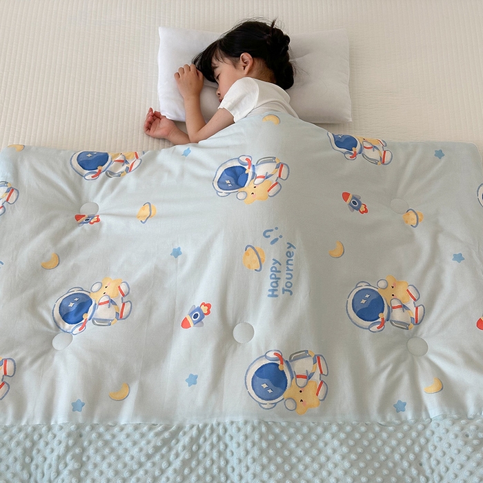 91家纺网 家纺一手货源 找家纺 嗨生活 2025秋冬加厚儿童睡袋全棉+豆豆绒一体防踢被儿童睡袋 开心宇航员