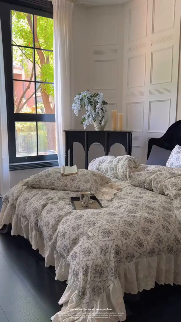 91家纺网 家纺一手货源 找家纺 （总）耀悦家纺 2025新款纯棉皱皱纱四件套全棉双层纱水洗棉大花边法式工艺款四件套