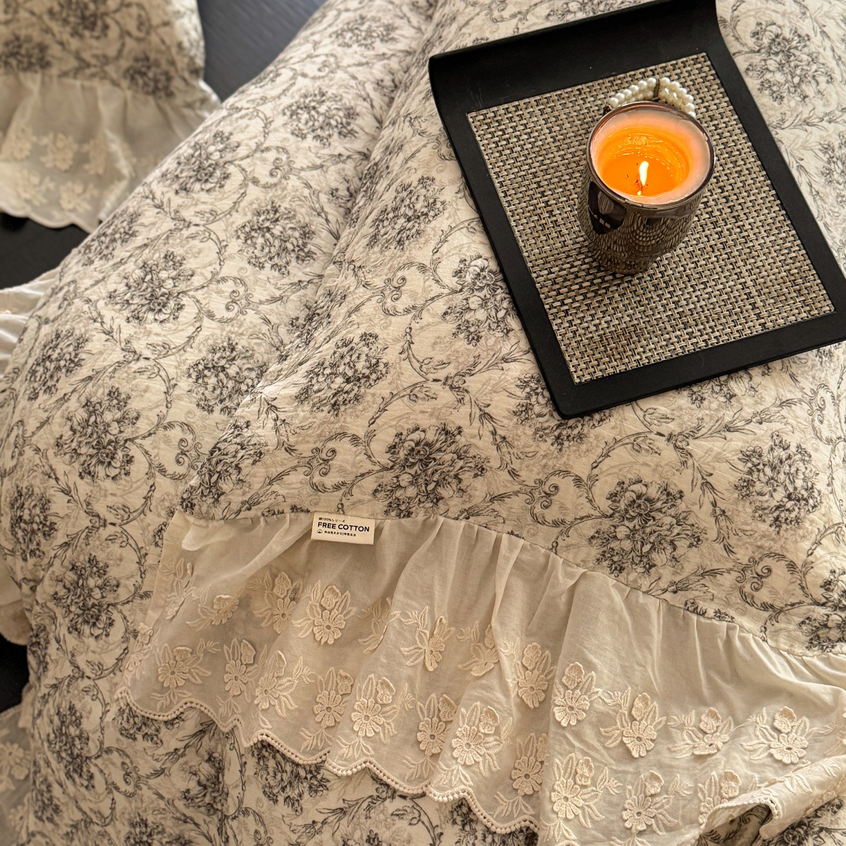 91家纺网 家纺一手货源 找家纺 （总）耀悦家纺 2025新款纯棉皱皱纱四件套全棉双层纱水洗棉大花边法式工艺款四件套