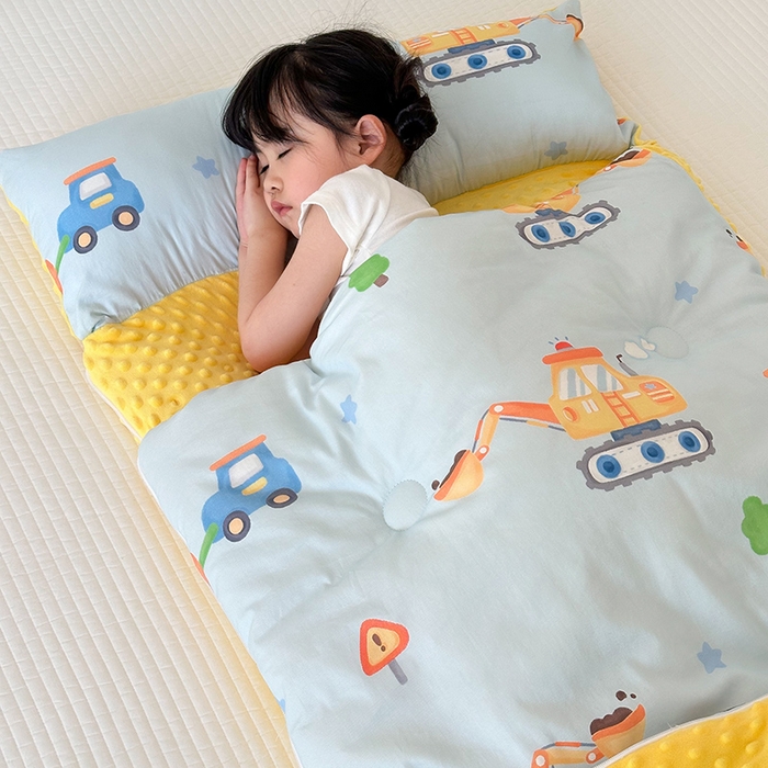 91家纺网 家纺一手货源 找家纺 嗨生活 2025秋冬加厚儿童睡袋全棉+豆豆绒一体防踢被儿童睡袋 蓝色挖掘