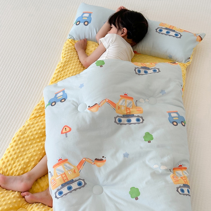 91家纺网 家纺一手货源 找家纺 嗨生活 2025秋冬加厚儿童睡袋全棉+豆豆绒一体防踢被儿童睡袋 蓝色挖掘