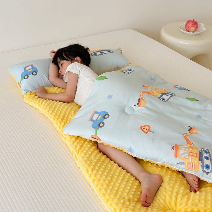 91家纺网 家纺一手货源 找家纺 嗨生活 2025秋冬加厚儿童睡袋全棉+豆豆绒一体防踢被儿童睡袋 蓝色挖掘