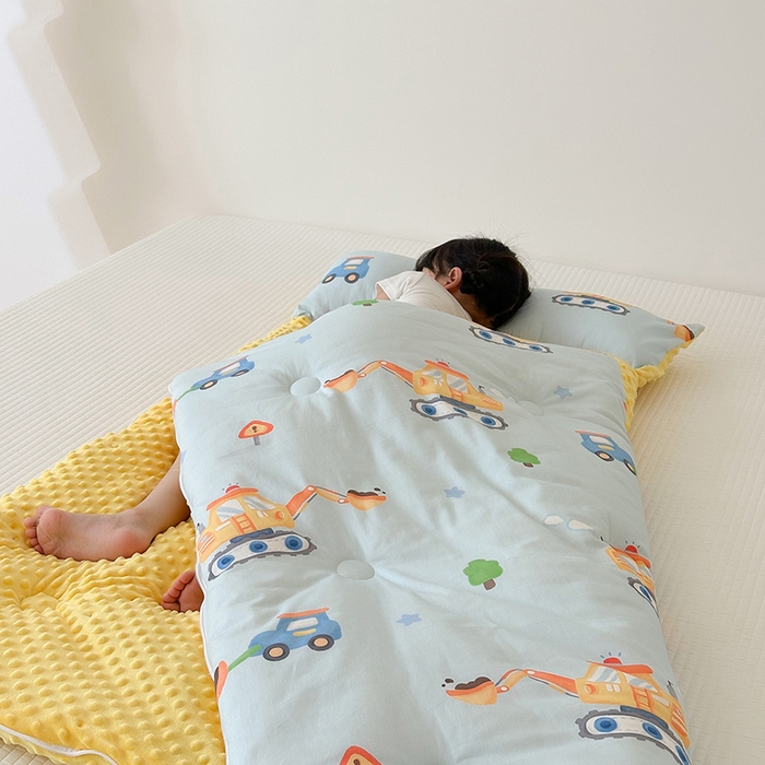 91家纺网 家纺一手货源 找家纺 嗨生活 2025秋冬加厚儿童睡袋全棉+豆豆绒一体防踢被儿童睡袋 蓝色挖掘