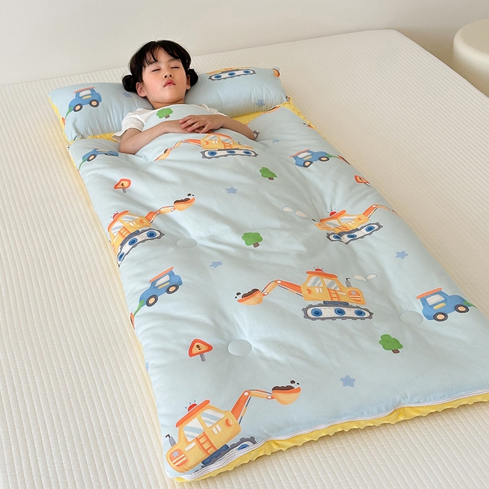 91家纺网 家纺一手货源 找家纺 嗨生活 2025秋冬加厚儿童睡袋全棉+豆豆绒一体防踢被儿童睡袋 蓝色挖掘