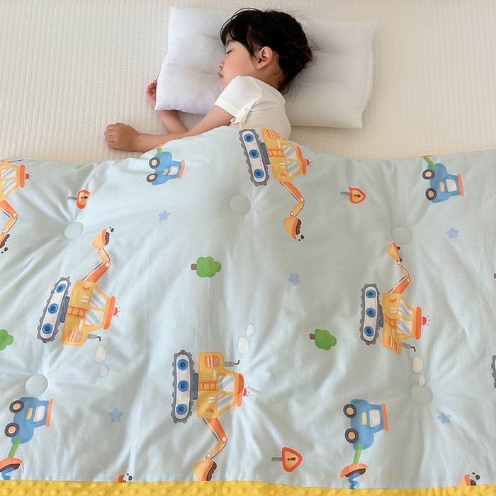 91家纺网 家纺一手货源 找家纺 嗨生活 2025秋冬加厚儿童睡袋全棉+豆豆绒一体防踢被儿童睡袋 蓝色挖掘