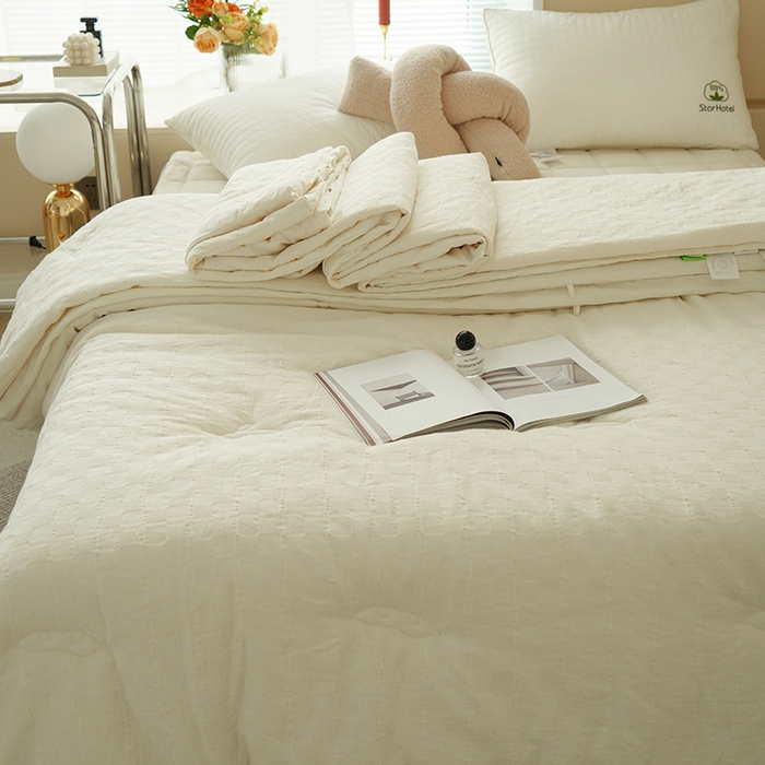 91家纺网 家纺一手货源 找家纺 （总）贝尔 PELLHOME 全棉原棉A类华夫格提花大豆被子母被(春节不打烊）