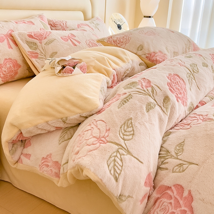 （总）摩妮卡 2025新款A类加厚兔毛雕花牛奶绒四件套