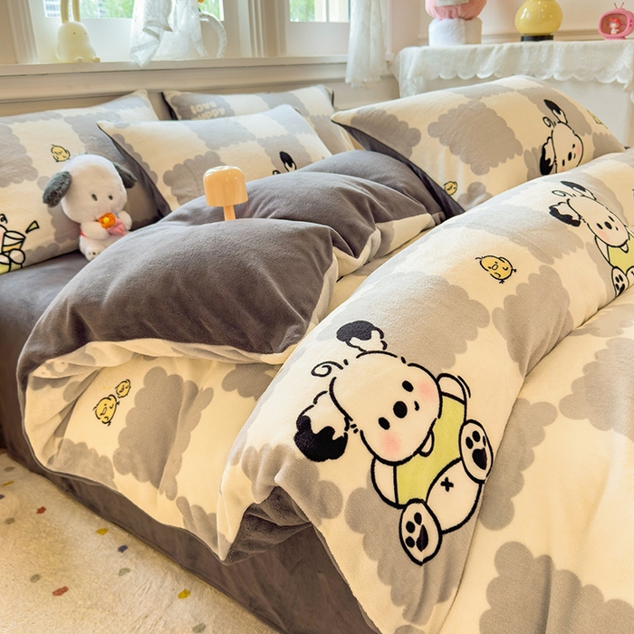 91家纺网 家纺一手货源 找家纺 （总）摩妮卡 摩妮卡 2025新款加厚款小清新牛奶绒印花四件套床单款床笠单被套