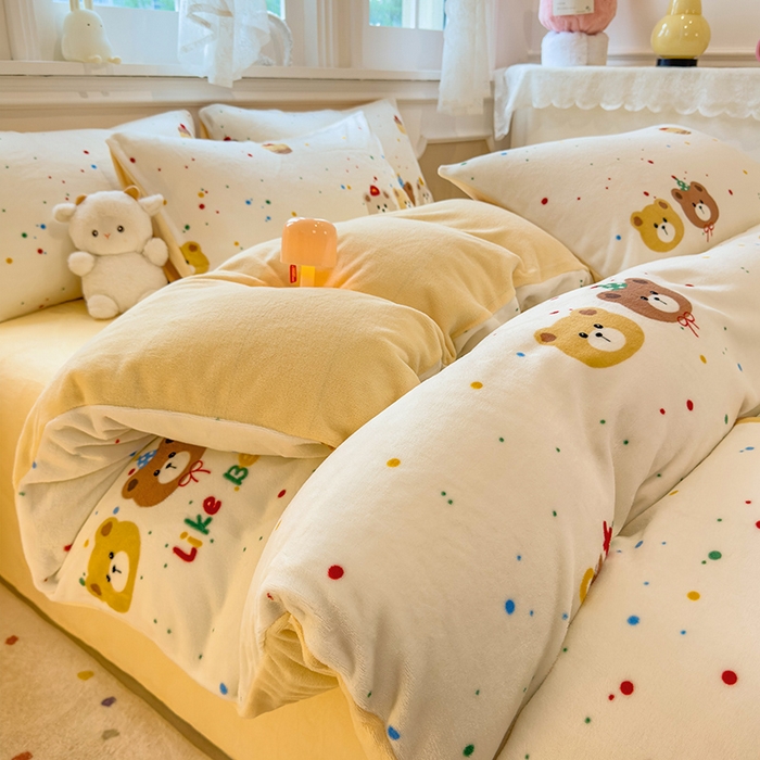 91家纺网 家纺一手货源 找家纺 （总）摩妮卡 摩妮卡 2025新款加厚款小清新牛奶绒印花四件套床单款床笠单被套