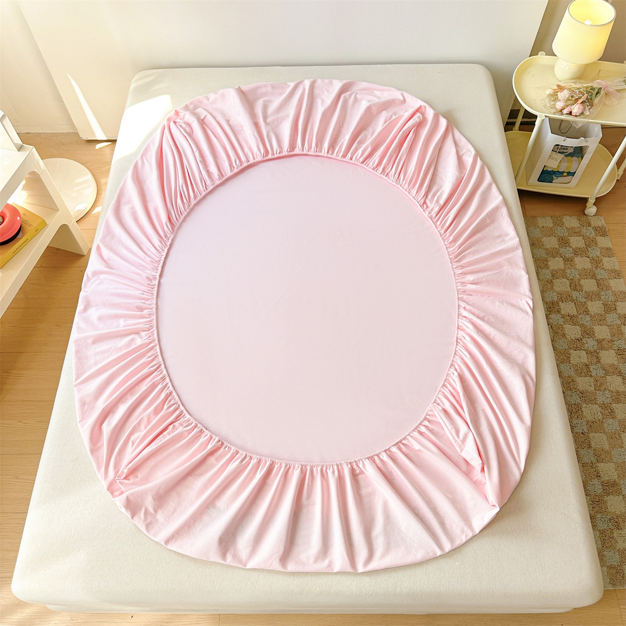 91家纺网 家纺一手货源 找家纺 笙意家纺 2025新款全棉纯棉磨毛刺绣单品床笠 床笠单件 萌宠-绯粉