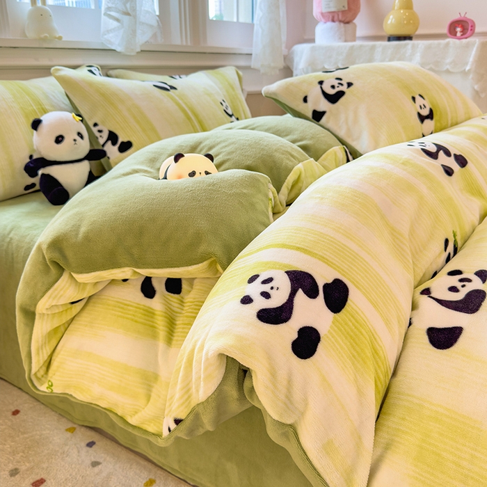 91家纺网 家纺一手货源 找家纺 （总）摩妮卡 摩妮卡 2025新款加厚款小清新牛奶绒印花四件套床单款床笠单被套