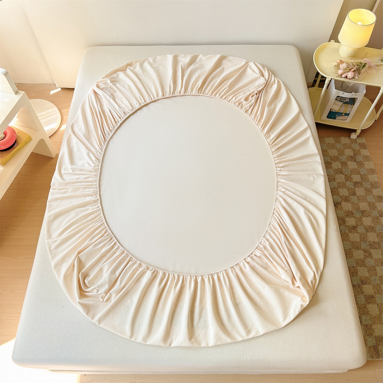 91家纺网 家纺一手货源 找家纺 笙意家纺 2025新款全棉纯棉磨毛刺绣单品床笠 床笠单件 萌宠-柔雾米