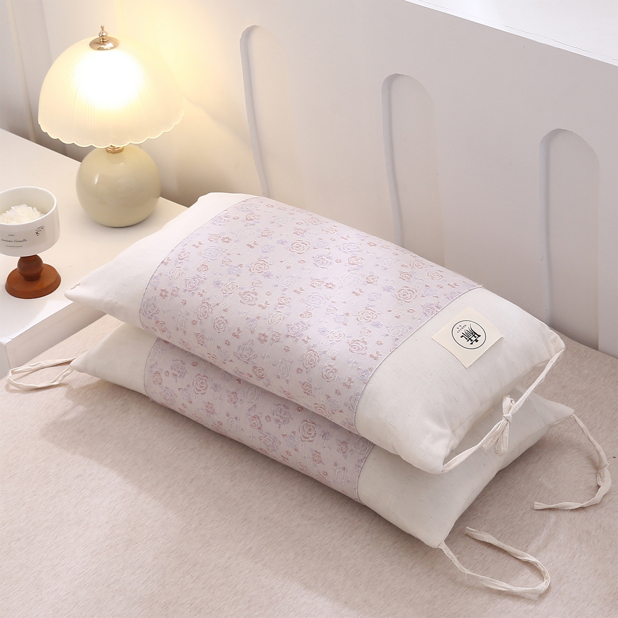 91家纺网 家纺一手货源 找家纺 梦叶草 2025新款国风棉麻荞麦枕芯可调节高度荞麦枕护颈椎反弓苦荞麦枕头 国风棉麻荞麦枕-浅脂玫