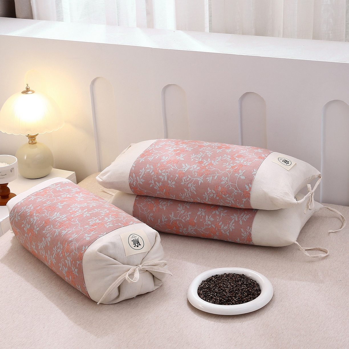 梦叶草 2025新款国风棉麻荞麦枕芯可调节高度荞麦枕护颈椎反弓苦荞麦枕头 国风棉麻荞麦枕-喜庆红