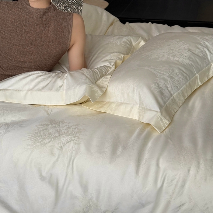 91家纺网 家纺一手货源 找家纺 （总）鹿班家居 2025新款100S长绒棉纯棉精美提花系列四件套-光影斑驳（标准会员-20元）