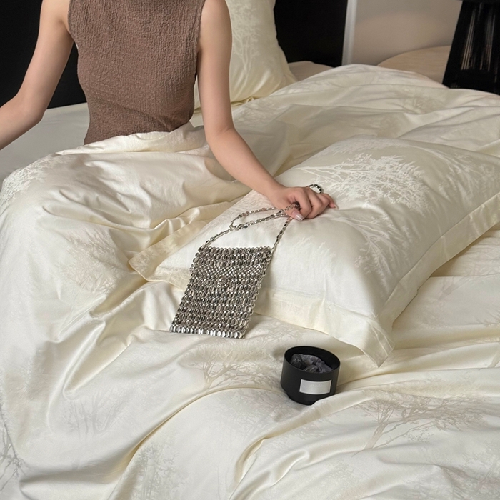 91家纺网 家纺一手货源 找家纺 （总）鹿班家居 2025新款100S长绒棉纯棉精美提花系列四件套-光影斑驳（标准会员-20元）