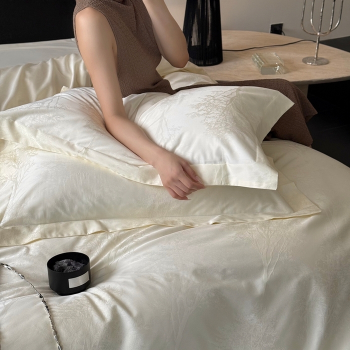 91家纺网 家纺一手货源 找家纺 （总）鹿班家居 2025新款100S长绒棉纯棉精美提花系列四件套-光影斑驳（标准会员-20元）