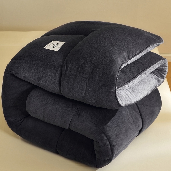 91家纺网 家纺一手货源 找家纺 梦恬佳 2025新款180克牛奶绒羊羔绒加厚冬被 被子被芯 牛奶绒-灰拼灰