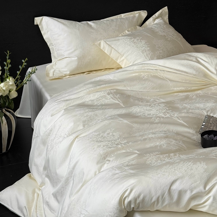 91家纺网 家纺一手货源 找家纺 鹿班家居 2025新款100S长绒棉纯棉精美提花系列四件套-光影斑驳（标准会员-20元） 光影斑驳-白色