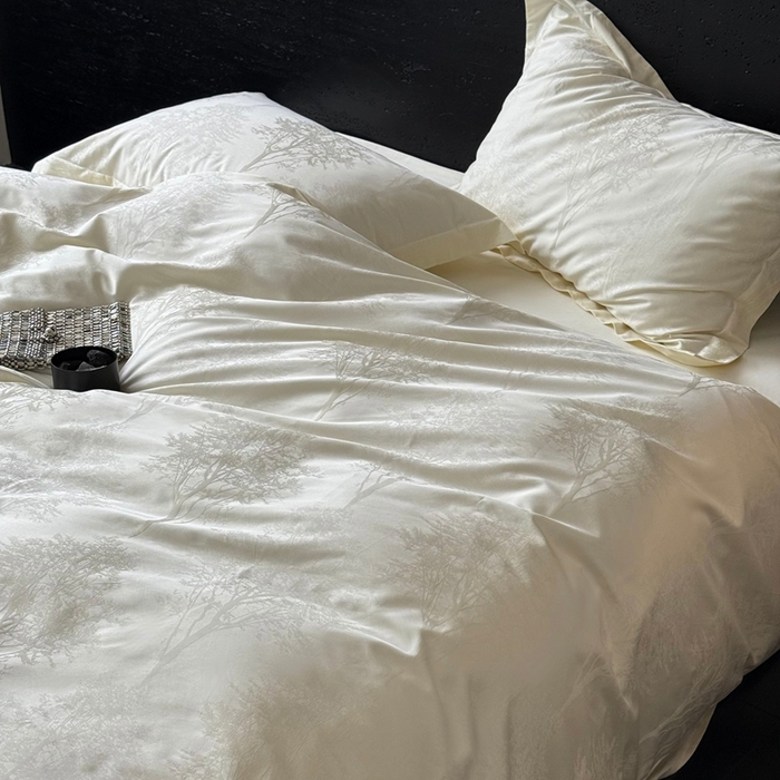 91家纺网 家纺一手货源 找家纺 鹿班家居 2025新款100S长绒棉纯棉精美提花系列四件套-光影斑驳（标准会员-20元） 光影斑驳-白色
