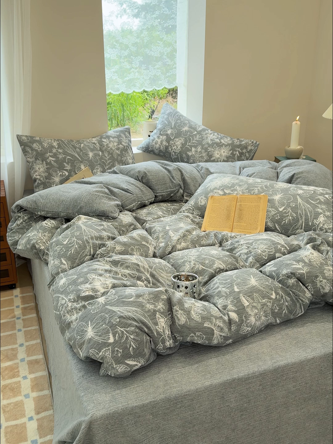 91家纺网 家纺一手货源 找家纺 （总）元禾 2025新款秋冬130克加厚亚麻原麻复古风皱皱纱双层纱印花四件套