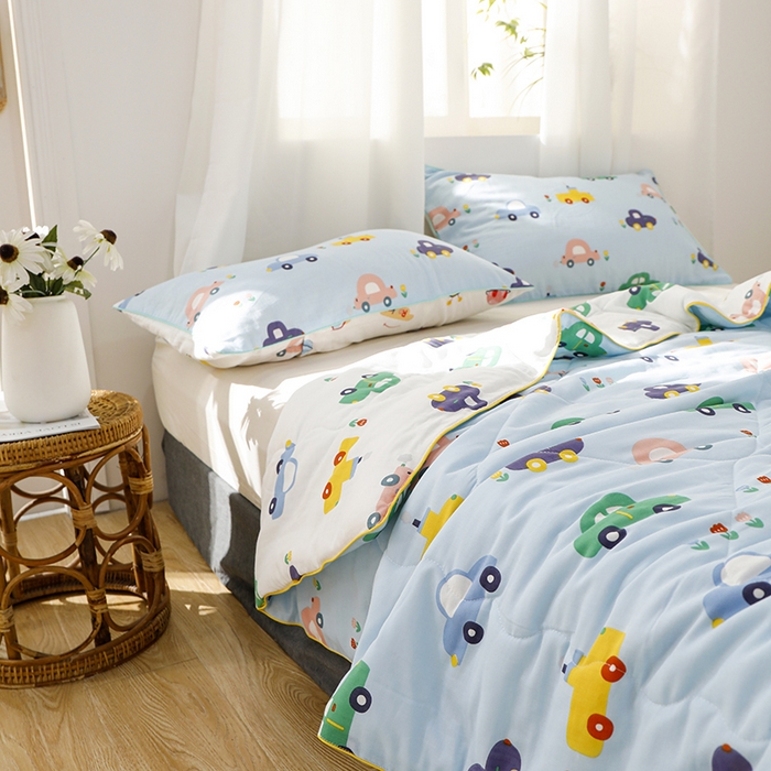 91家纺网 家纺一手货源 找家纺 贝尔 PELLHOME夏凉被A类纯棉双层纱新疆棉花被可水洗有质检报告春节不打烊（可抖音代发） 汽车总动员