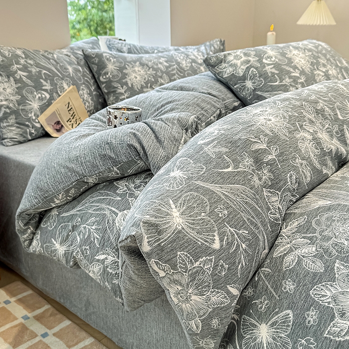 （总）元禾 2025新款秋冬130克加厚亚麻原麻复古风皱皱纱双层纱印花四件套