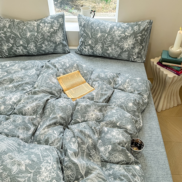 91家纺网 家纺一手货源 找家纺 （总）元禾 2025新款秋冬130克加厚亚麻原麻复古风皱皱纱双层纱印花四件套