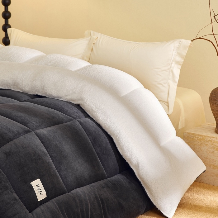 91家纺网 家纺一手货源 找家纺 梦恬佳 2025新款180克牛奶绒羊羔绒加厚冬被 被子被芯 牛奶绒-灰拼白