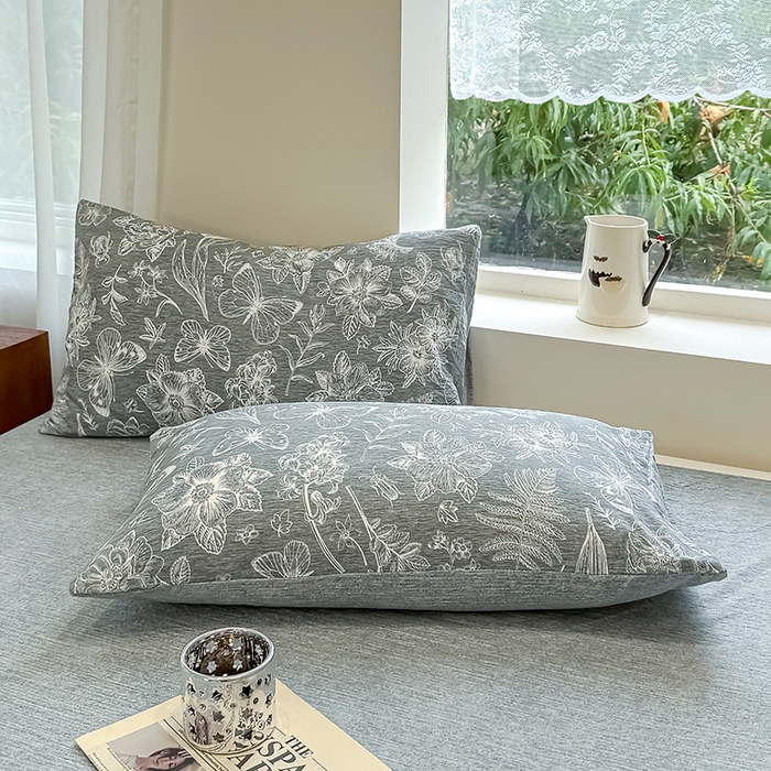 91家纺网 家纺一手货源 找家纺 （总）元禾 2025新款秋冬130克加厚亚麻原麻复古风皱皱纱双层纱印花四件套