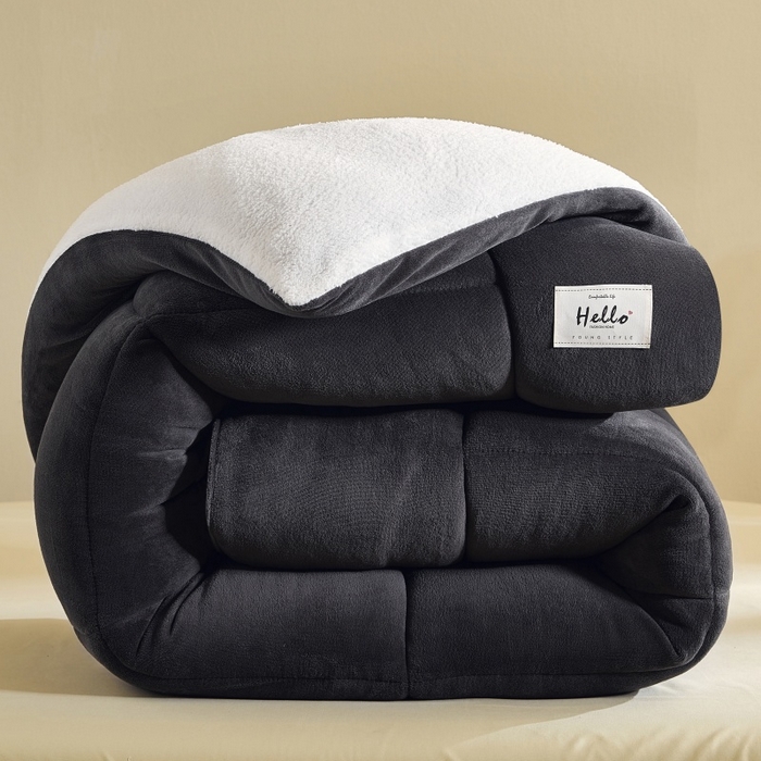 91家纺网 家纺一手货源 找家纺 梦恬佳 2025新款180克牛奶绒羊羔绒加厚冬被 被子被芯 牛奶绒-灰拼白