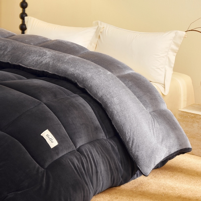 91家纺网 家纺一手货源 找家纺 梦恬佳 2025新款180克牛奶绒羊羔绒加厚冬被 被子被芯 牛奶绒-灰拼灰