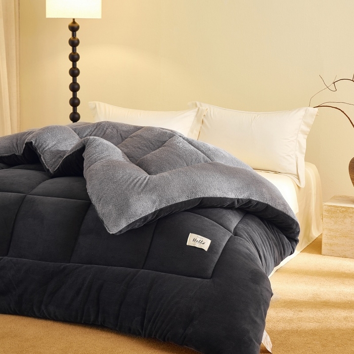 91家纺网 家纺一手货源 找家纺 梦恬佳 2025新款180克牛奶绒羊羔绒加厚冬被 被子被芯 牛奶绒-灰拼灰