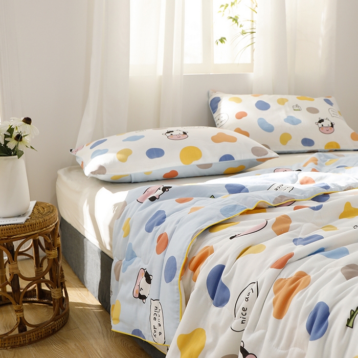 91家纺网 家纺一手货源 找家纺 贝尔 PELLHOME夏凉被A类纯棉双层纱新疆棉花被可水洗有质检报告春节不打烊（可抖音代发） 小奶牛