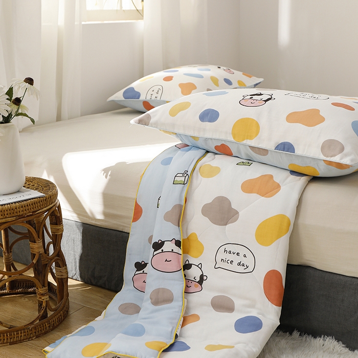 91家纺网 家纺一手货源 找家纺 贝尔 PELLHOME夏凉被A类纯棉双层纱新疆棉花被可水洗有质检报告春节不打烊（可抖音代发） 小奶牛