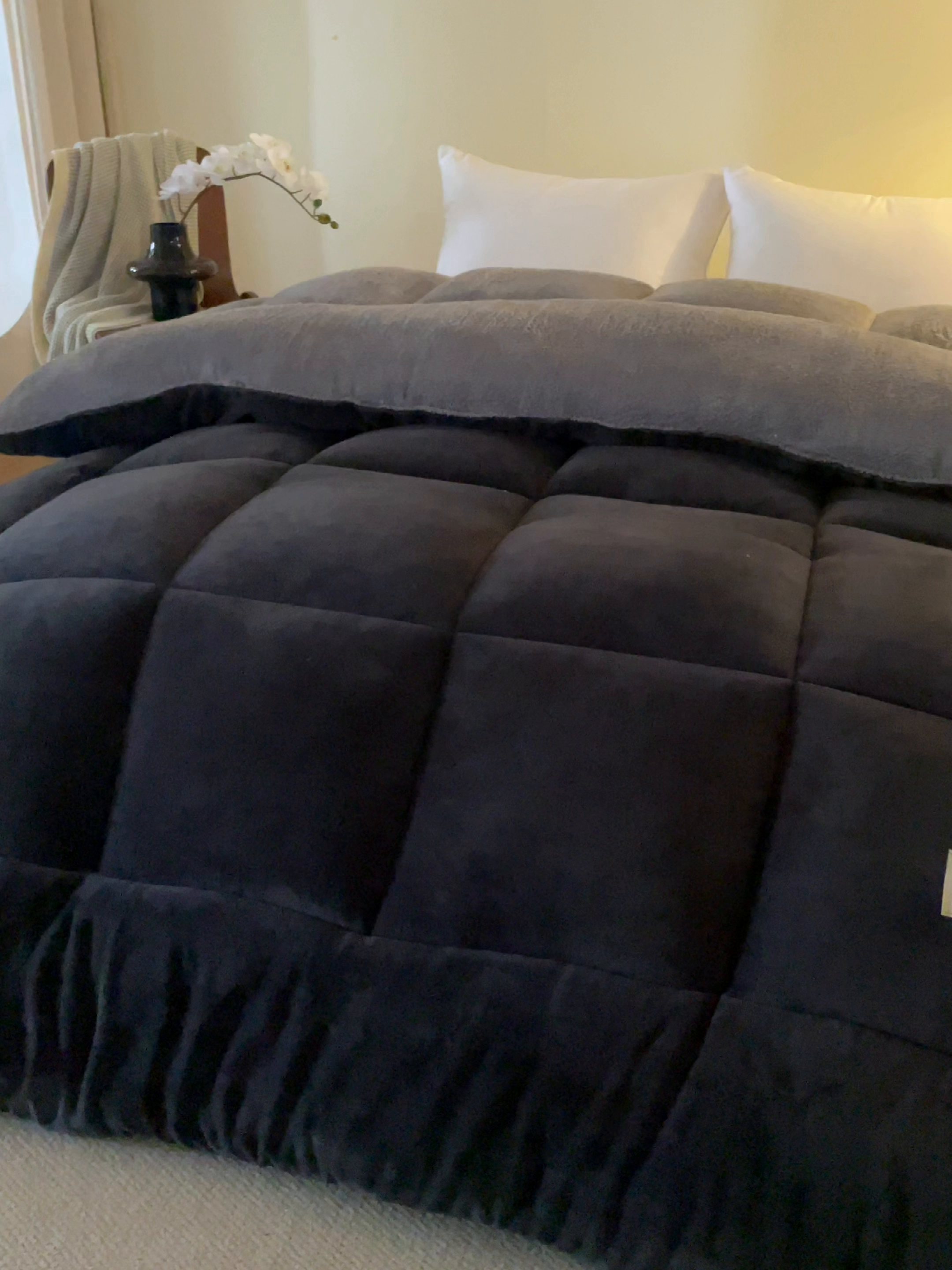 91家纺网 家纺一手货源 找家纺 梦恬佳 2025新款180克牛奶绒羊羔绒加厚冬被 被子被芯 牛奶绒-灰拼灰