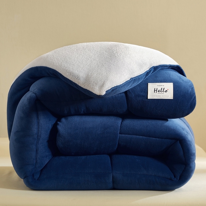 91家纺网 家纺一手货源 找家纺 梦恬佳 2025新款180克牛奶绒羊羔绒加厚冬被 被子被芯 牛奶绒-蓝拼白