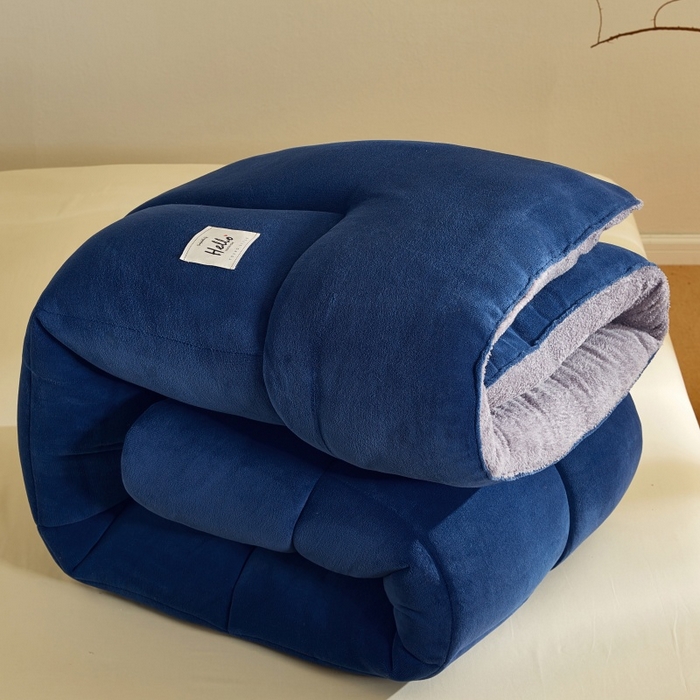 梦恬佳 2025新款180克牛奶绒羊羔绒加厚冬被 被子被芯 牛奶绒-蓝拼灰