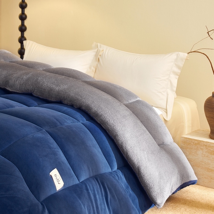 91家纺网 家纺一手货源 找家纺 梦恬佳 2025新款180克牛奶绒羊羔绒加厚冬被 被子被芯 牛奶绒-蓝拼灰