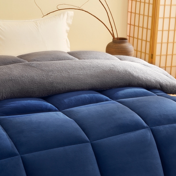 91家纺网 家纺一手货源 找家纺 梦恬佳 2025新款180克牛奶绒羊羔绒加厚冬被 被子被芯 牛奶绒-蓝拼灰