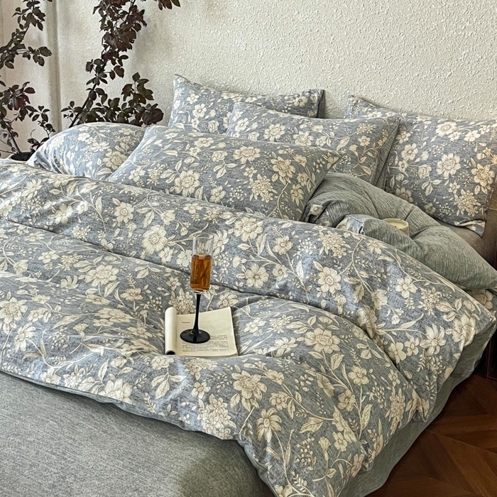 91家纺网 家纺一手货源 找家纺 （总）斯卡诺家纺 2025秋冬新款高克重复古风原麻亚麻水洗棉印花四件套