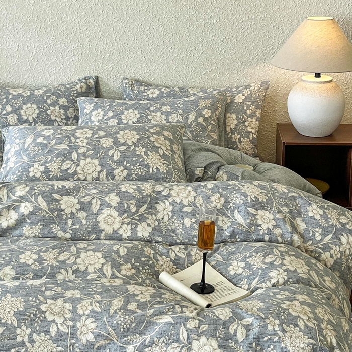 91家纺网 家纺一手货源 找家纺 （总）斯卡诺家纺 2025秋冬新款高克重复古风原麻亚麻水洗棉印花四件套