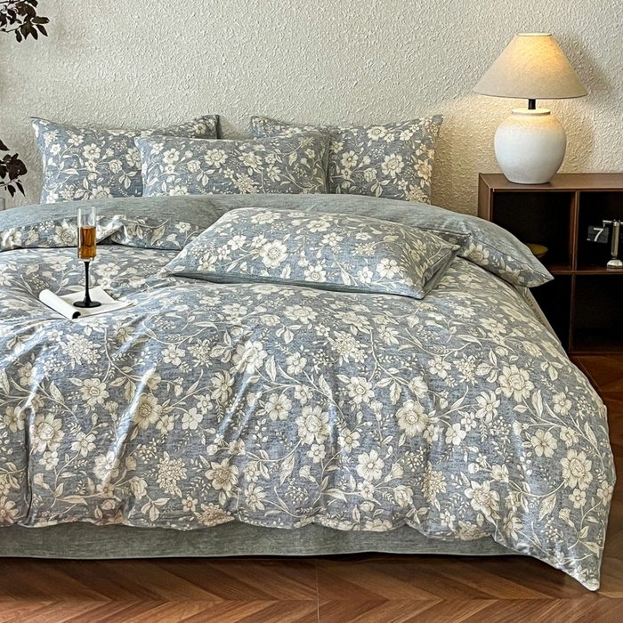 91家纺网 家纺一手货源 找家纺 （总）斯卡诺家纺 2025秋冬新款高克重复古风原麻亚麻水洗棉印花四件套