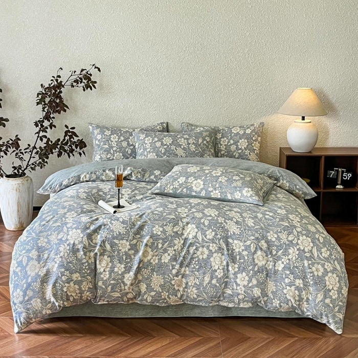 91家纺网 家纺一手货源 找家纺 （总）斯卡诺家纺 2025秋冬新款高克重复古风原麻亚麻水洗棉印花四件套