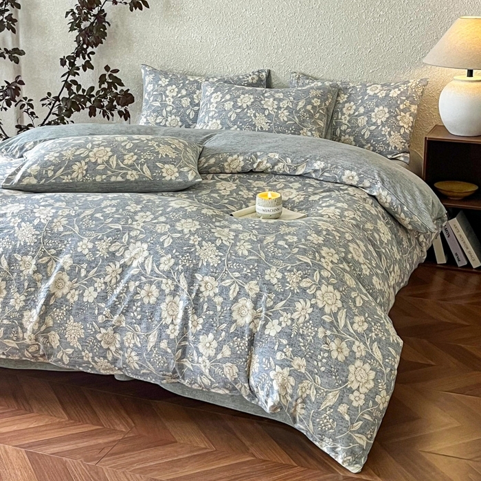 91家纺网 家纺一手货源 找家纺 （总）斯卡诺家纺 2025秋冬新款高克重复古风原麻亚麻水洗棉印花四件套