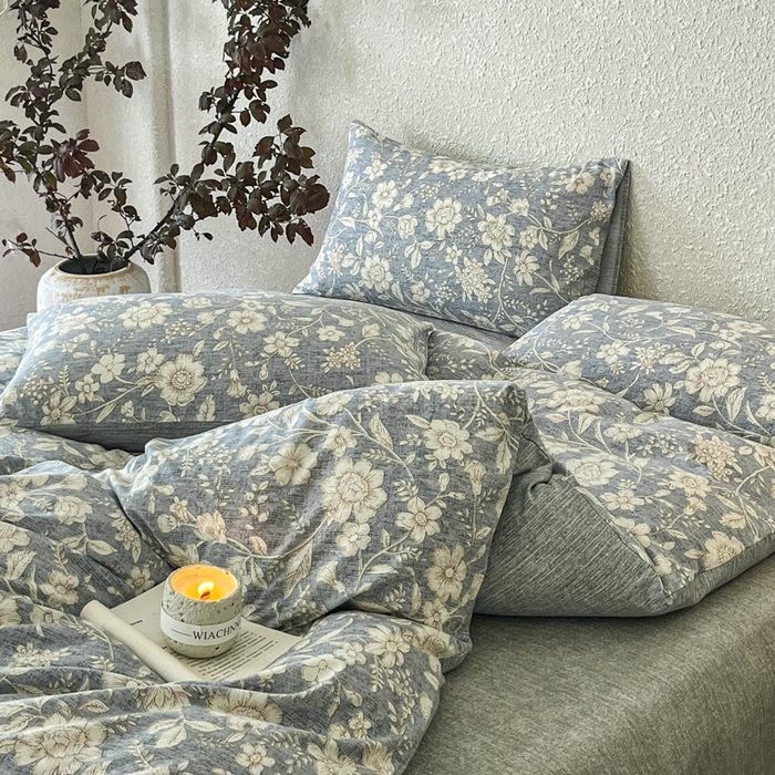 91家纺网 家纺一手货源 找家纺 （总）斯卡诺家纺 2025秋冬新款高克重复古风原麻亚麻水洗棉印花四件套