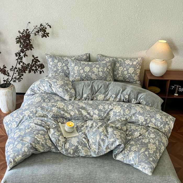 91家纺网 家纺一手货源 找家纺 （总）斯卡诺家纺 2025秋冬新款高克重复古风原麻亚麻水洗棉印花四件套