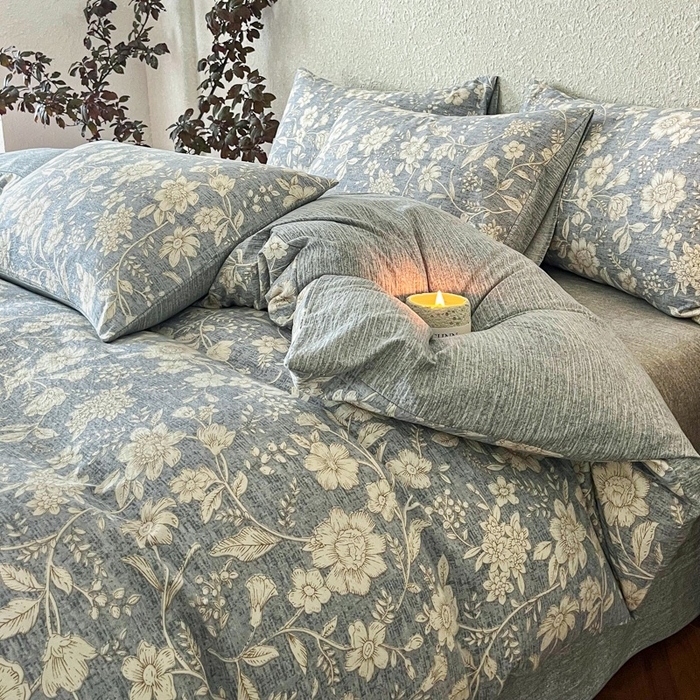 91家纺网 家纺一手货源 找家纺 （总）斯卡诺家纺 2025秋冬新款高克重复古风原麻亚麻水洗棉印花四件套